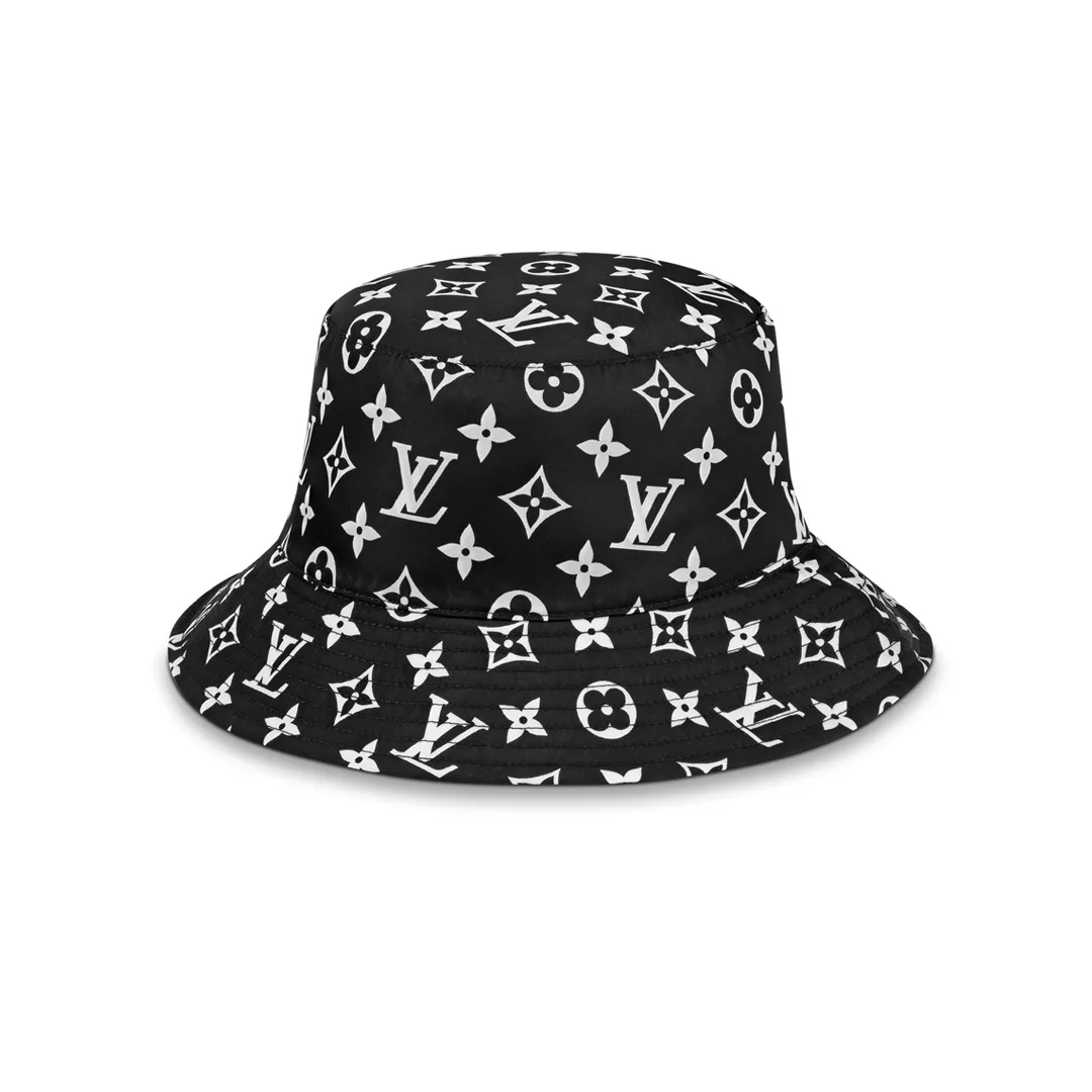 LOV Nylon Monogram Reversible Bob Bucket Hat Black White - LOV0026
