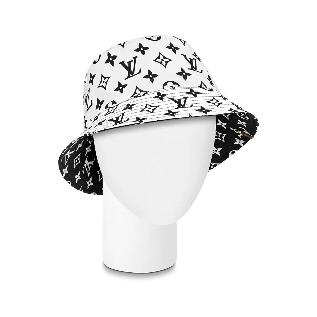 LOV Nylon Monogram Reversible Bob Bucket Hat Black White - LOV0026 - Image 4