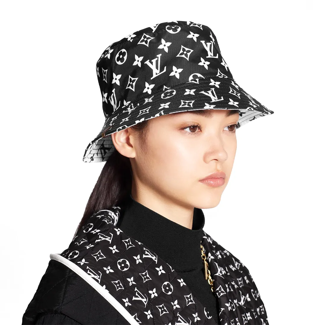 LOV Nylon Monogram Reversible Bob Bucket Hat Black White - LOV0026 - Image 5