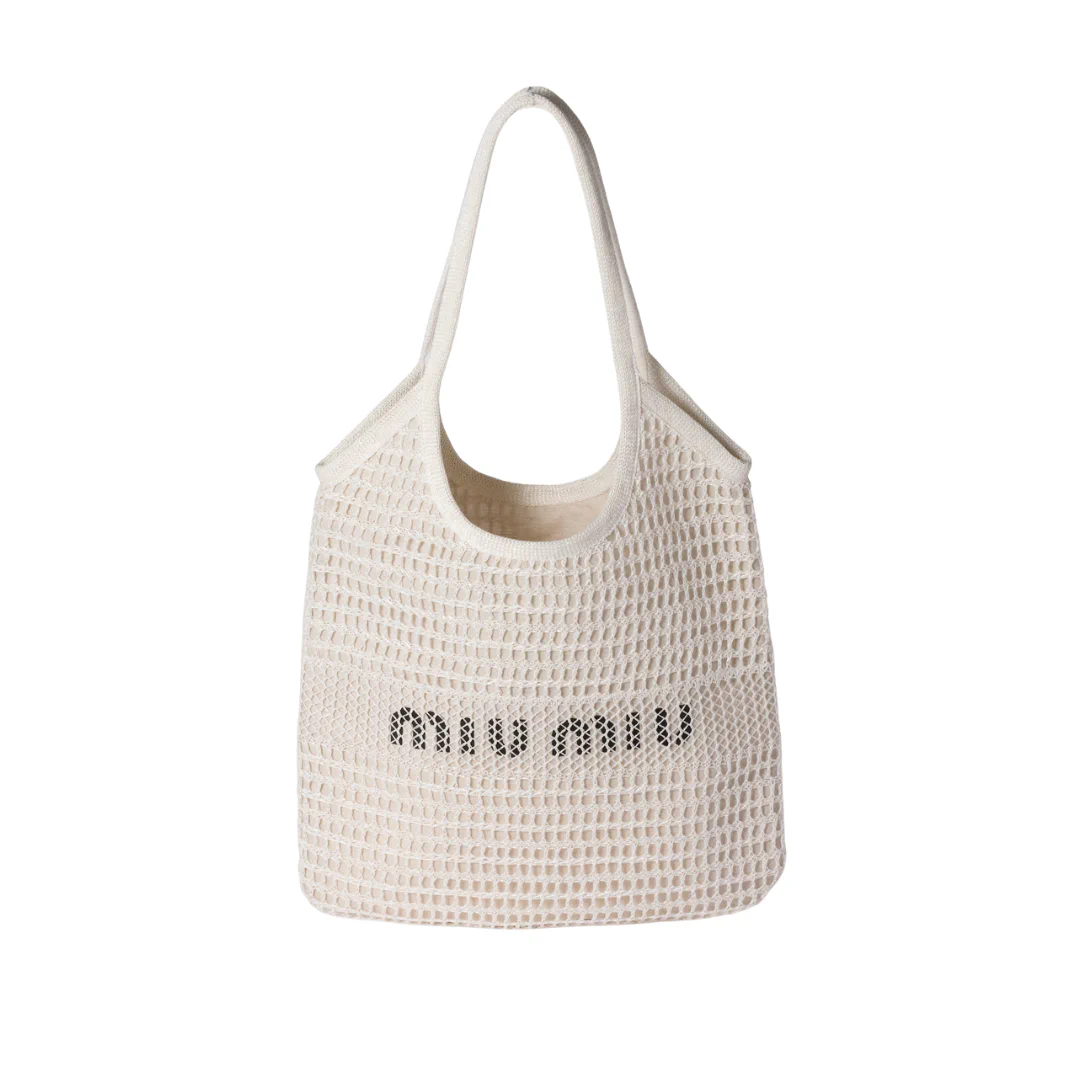MM Ivy Raffia-Effect Linen Bag White/Beige - MM0015
