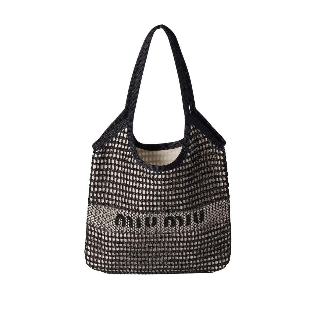 MM Ivy Raffia-Effect Linen Bag Black/Tan - MM0016