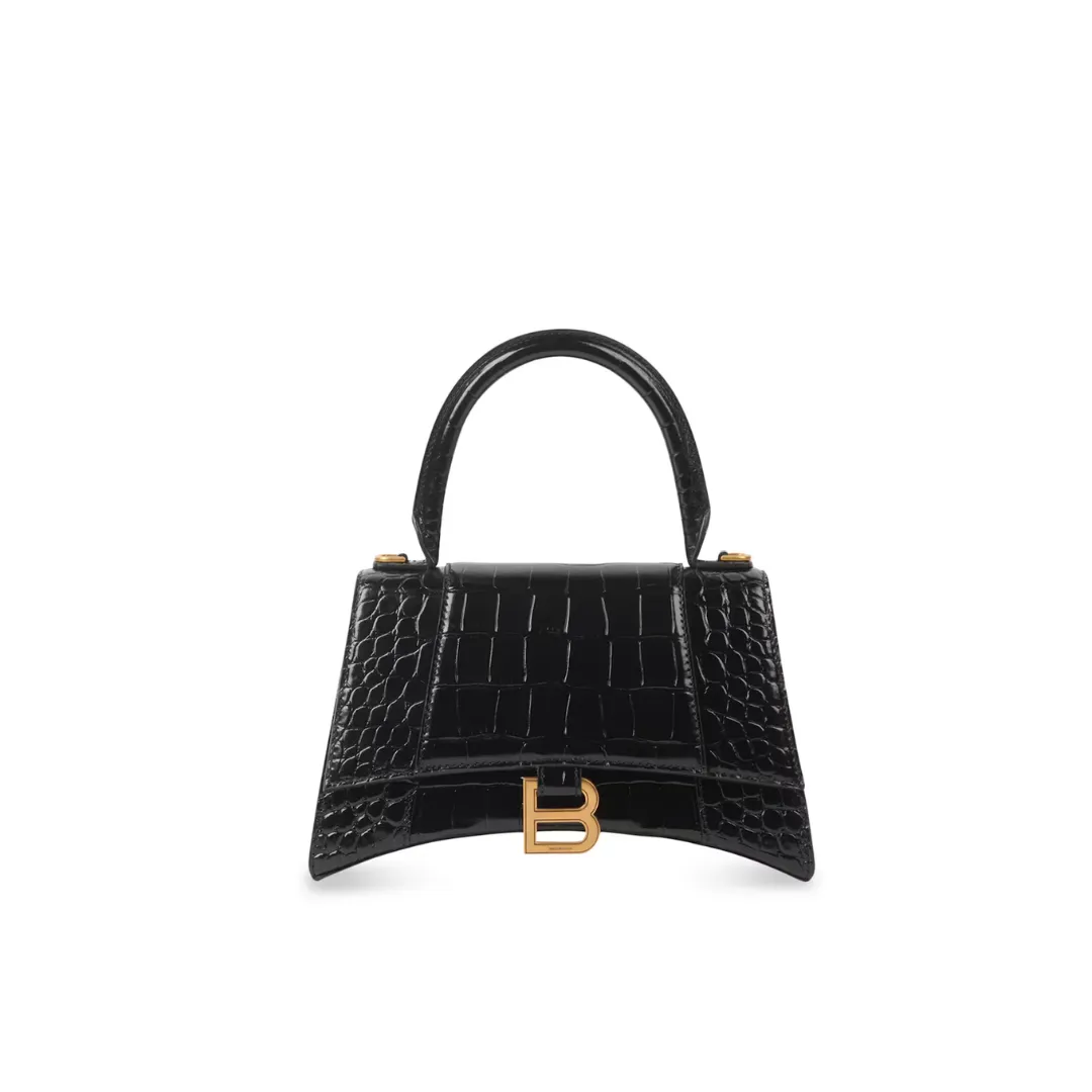 BLCG Small Hourglass Top Handle Bag Black Croc Embossed - 40 - bl0000040