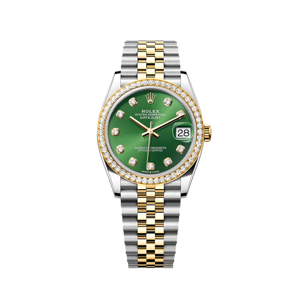RL Datejust 36 126283 Gold Green Dial Diamond Jubilee Bracelet Custom - RL0035
