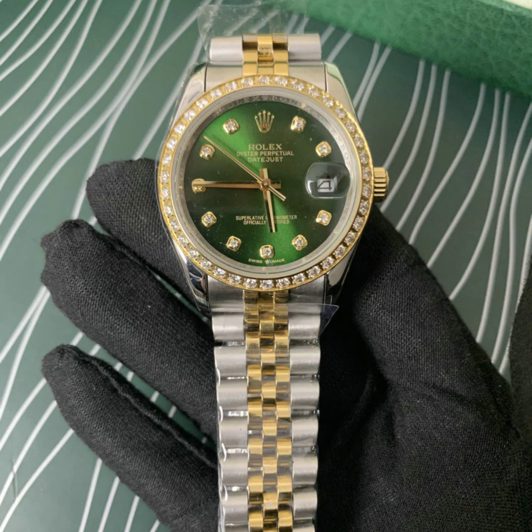 RL Datejust 36 126283 Gold Green Dial Diamond Jubilee Bracelet Custom - RL0035 - Image 2