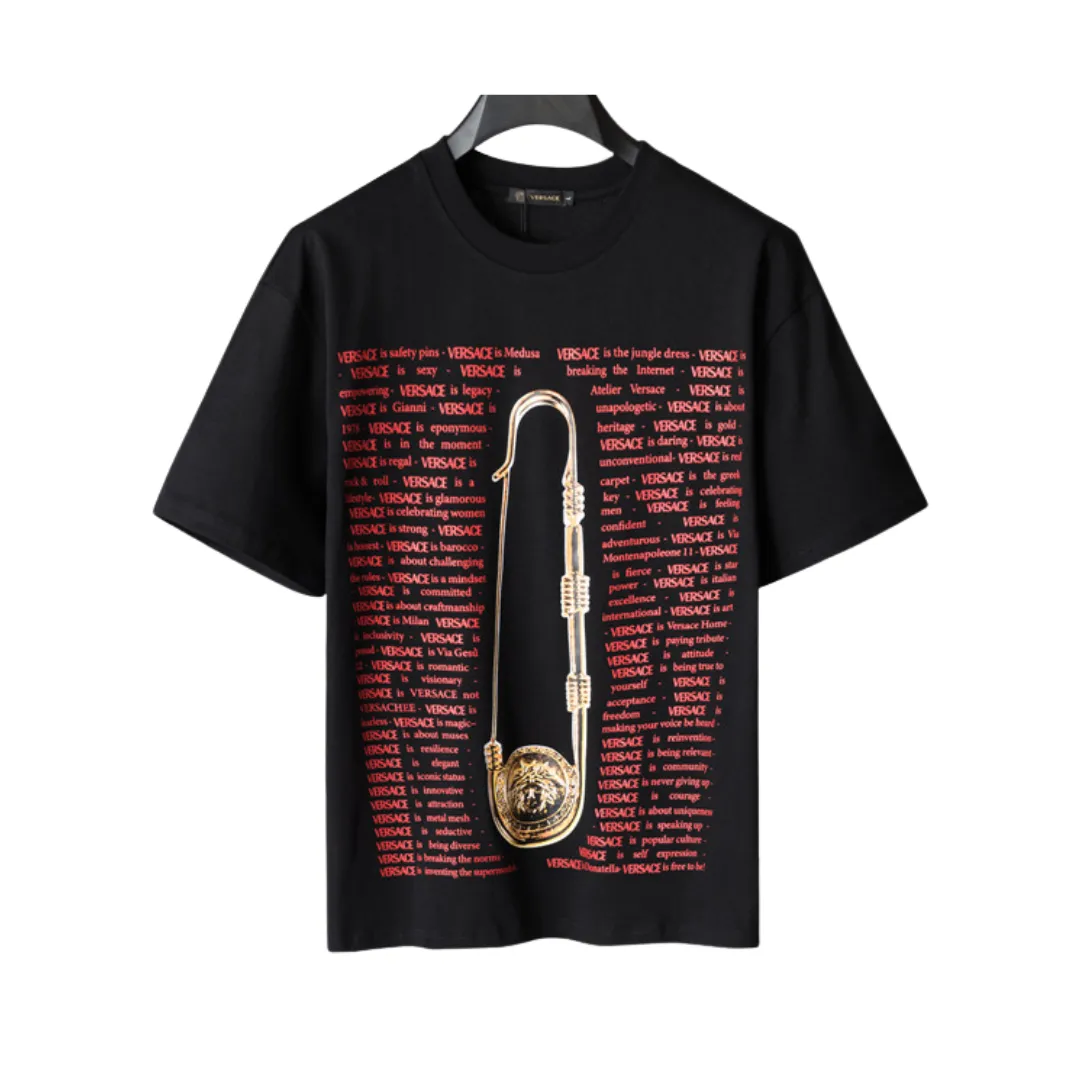 VS Medusa Safety Pin-print Cotton T-shirt in Black - vs0000087