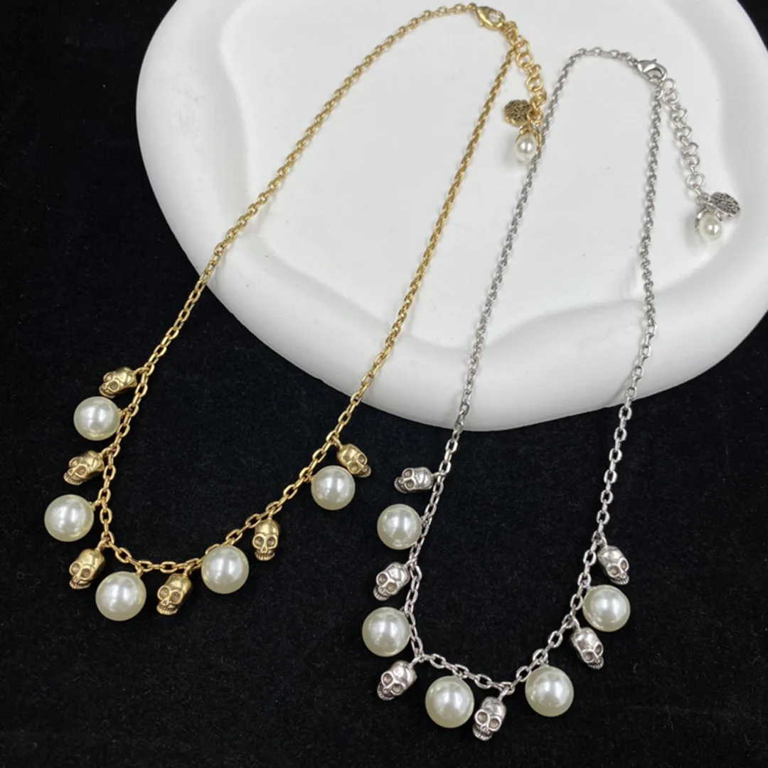 McQueen Skull Pearl Pendant Necklace - MC0009 - Image 3