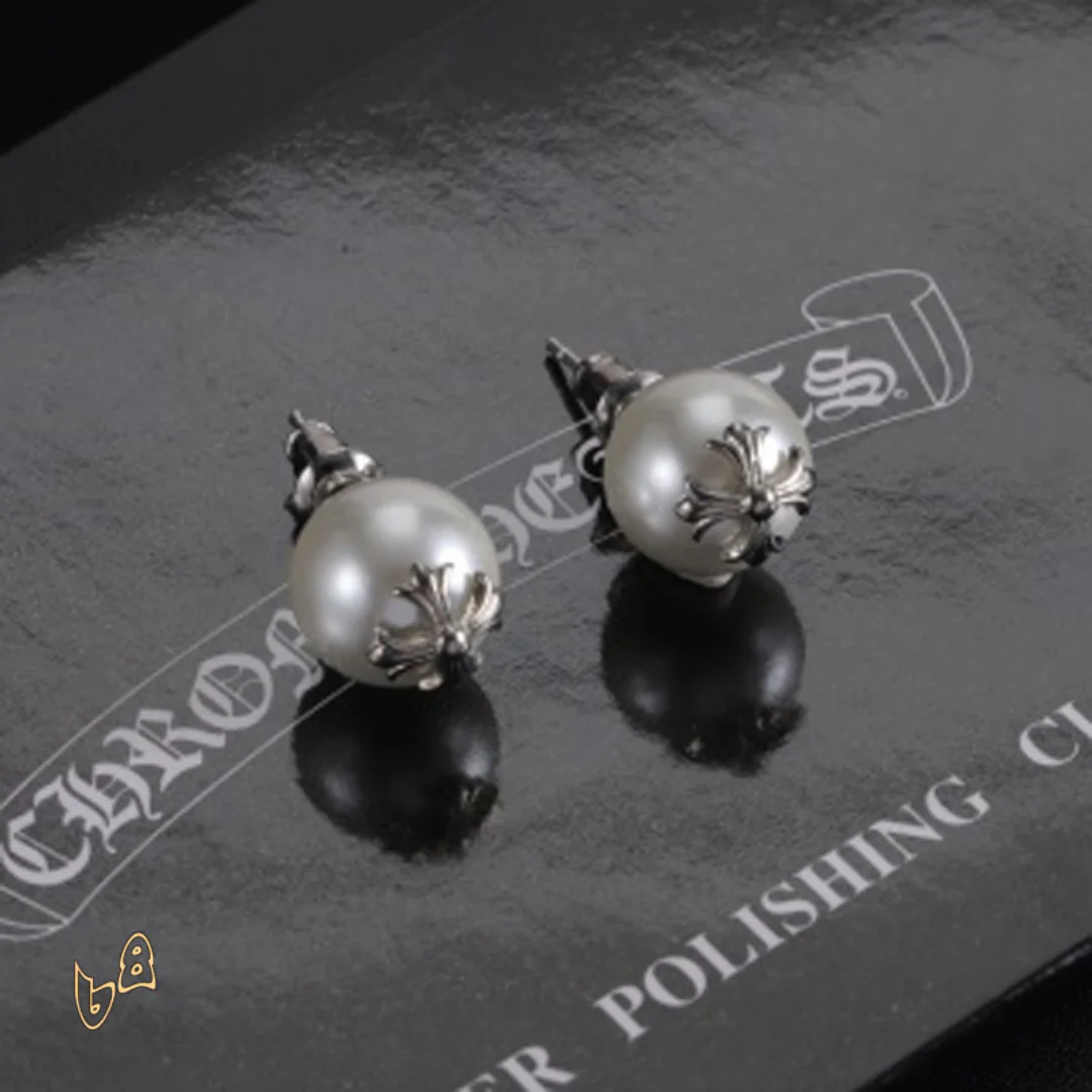 CH Cross Pearl Dangle Earrings - CH0168 - Image 4