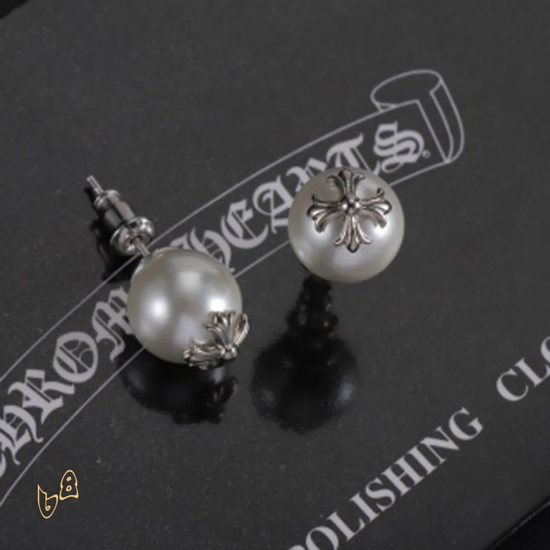 CH Cross Pearl Dangle Earrings - CH0168 - Image 3