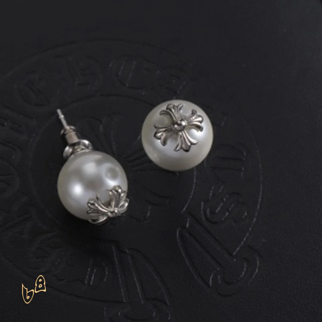 CH Cross Pearl Dangle Earrings - CH0168 - Image 2